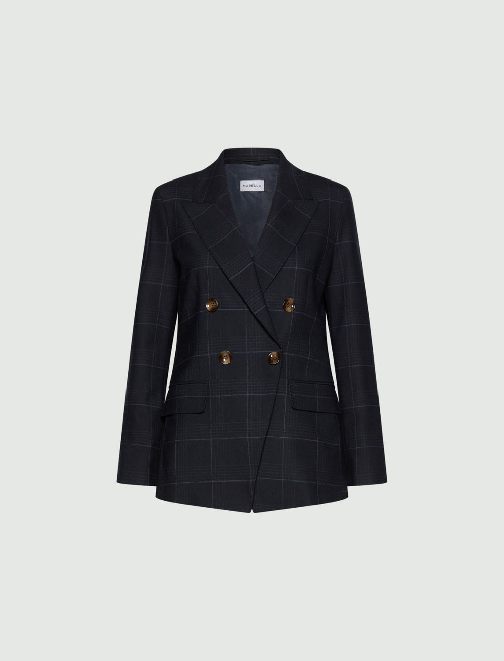 Double-breasted stretch wool-blend blazer - NAVY