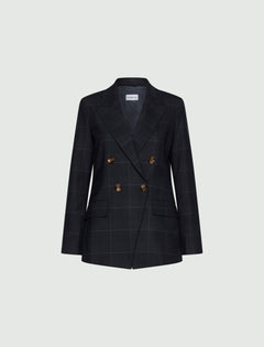 Double-breasted stretch wool-blend blazer - NAVY