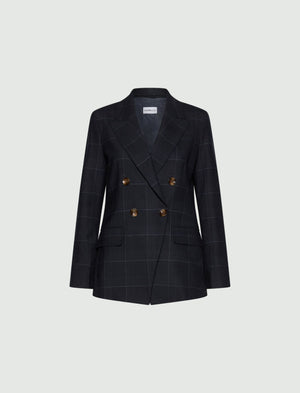 Double-breasted stretch wool-blend blazer - NAVY
