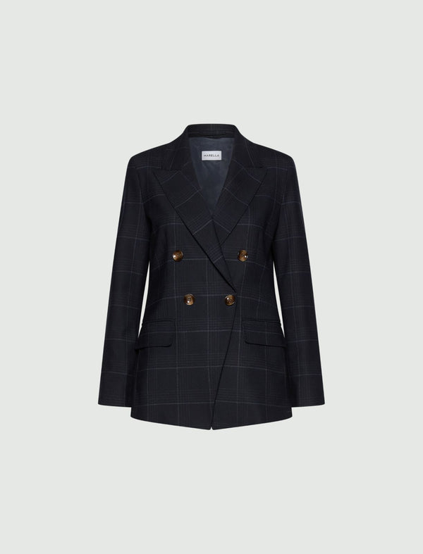 Double-breasted stretch wool-blend blazer - NAVY