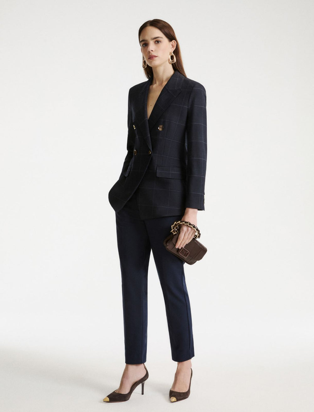 Double-breasted stretch wool-blend blazer - NAVY