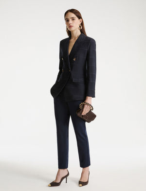 Double-breasted stretch wool-blend blazer - NAVY