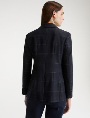 Double-breasted stretch wool-blend blazer - NAVY