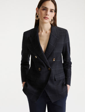 Double-breasted stretch wool-blend blazer - NAVY