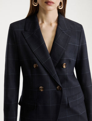 Double-breasted stretch wool-blend blazer - NAVY