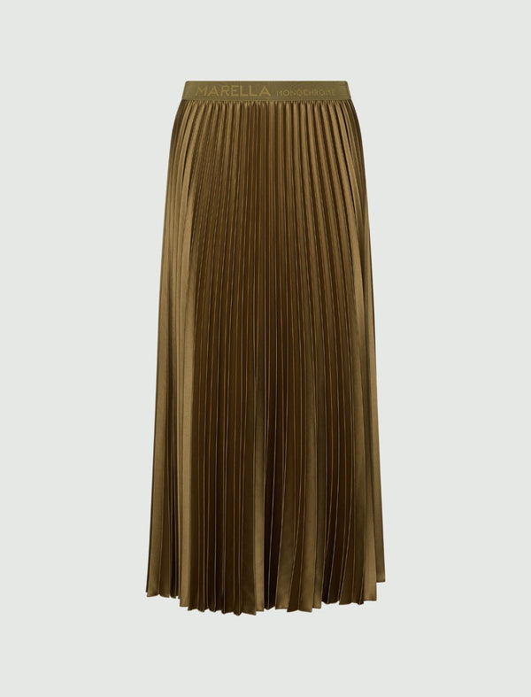 Pleated satin skirt - OIL GREEN