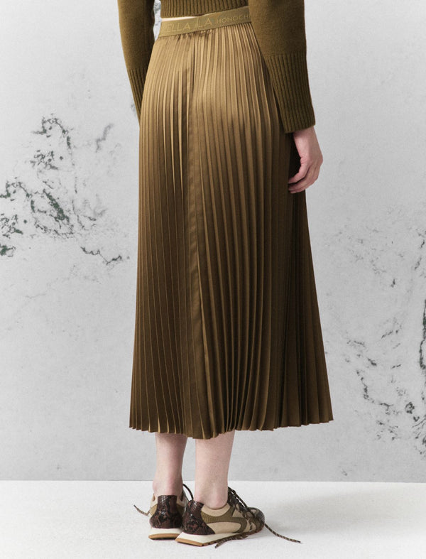 Pleated satin skirt - OIL GREEN