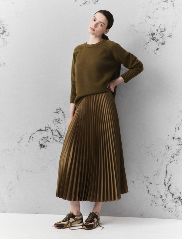 Pleated satin skirt - OIL GREEN