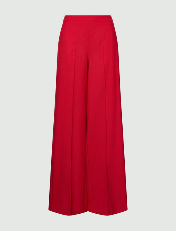 Wool-blend twill wide-leg trousers