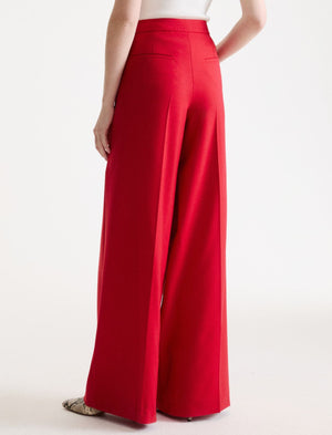 Wool-blend twill wide-leg trousers
