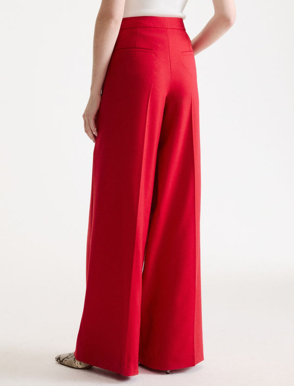 Wool-blend twill wide-leg trousers