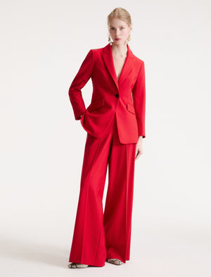 Wool-blend twill wide-leg trousers