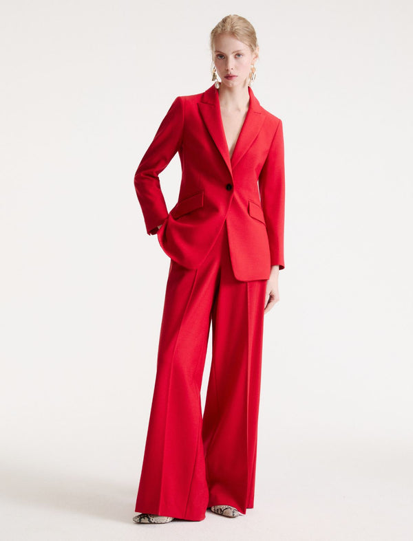 Wool-blend twill wide-leg trousers