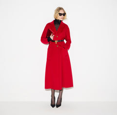 Coat in double cloth with belt