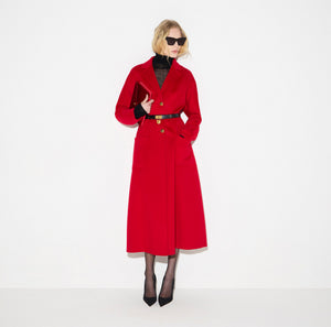 Coat in double cloth with belt