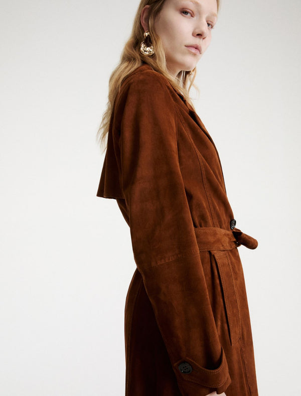 Suede trench coat