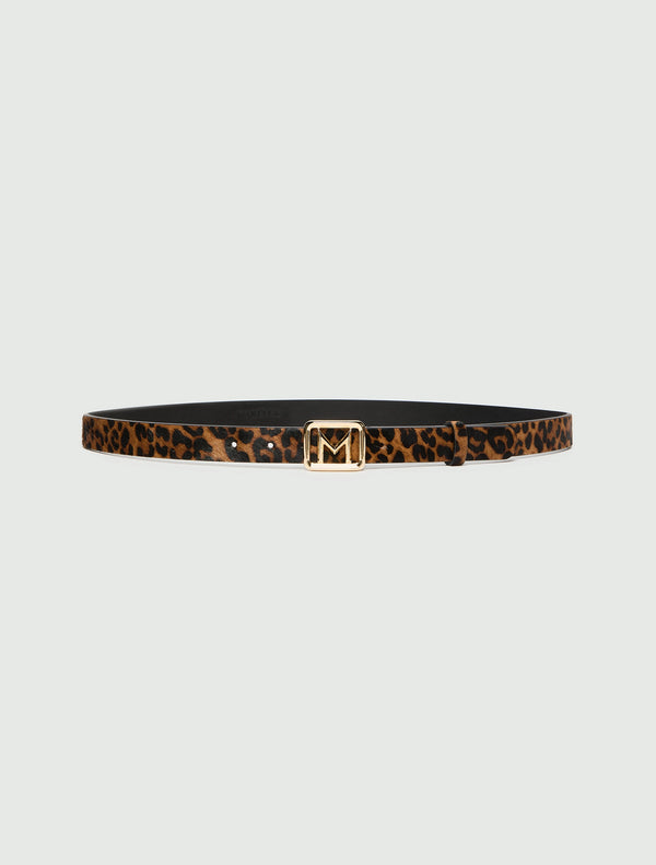 Pony-skin effect leather belt