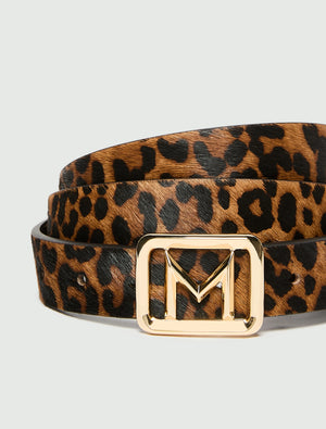 Pony-skin effect leather belt