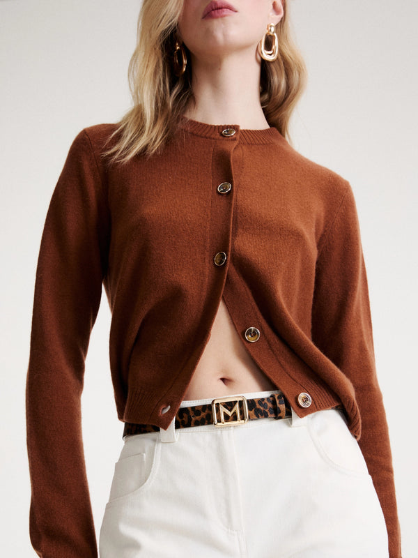 Pony-skin effect leather belt