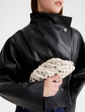 Small deerskin-effect clutch bag with studs - TURTLEDOVE