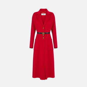 Coat in double cloth with belt