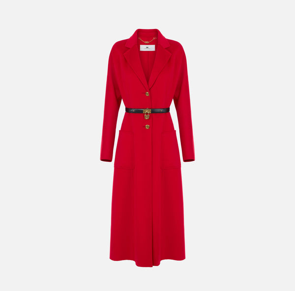 Coat in double cloth with belt
