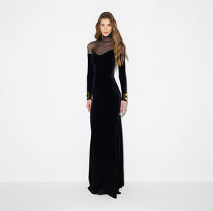 Red Carpet dress in velvet and tulle fabrics