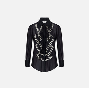 Shirt in georgette fabric with ruffles