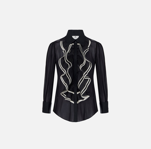 Shirt in georgette fabric with ruffles