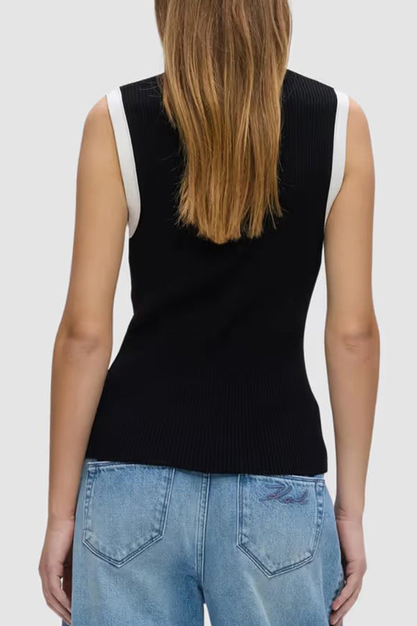 Top Contrast Knit Tank B3W18042 998 black/white