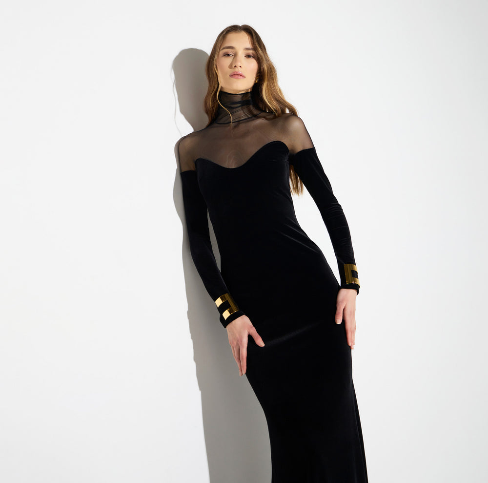 Red Carpet dress in velvet and tulle fabrics