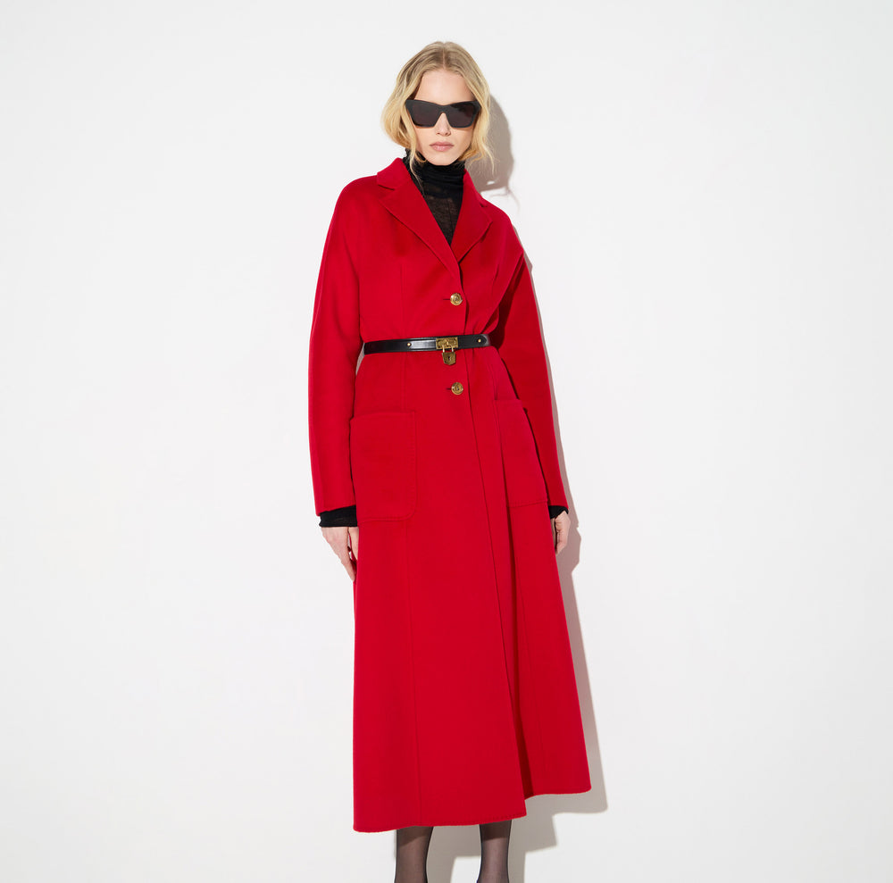 Coat in double cloth with belt