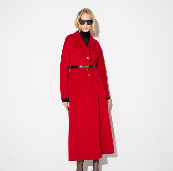 Coat in double cloth with belt