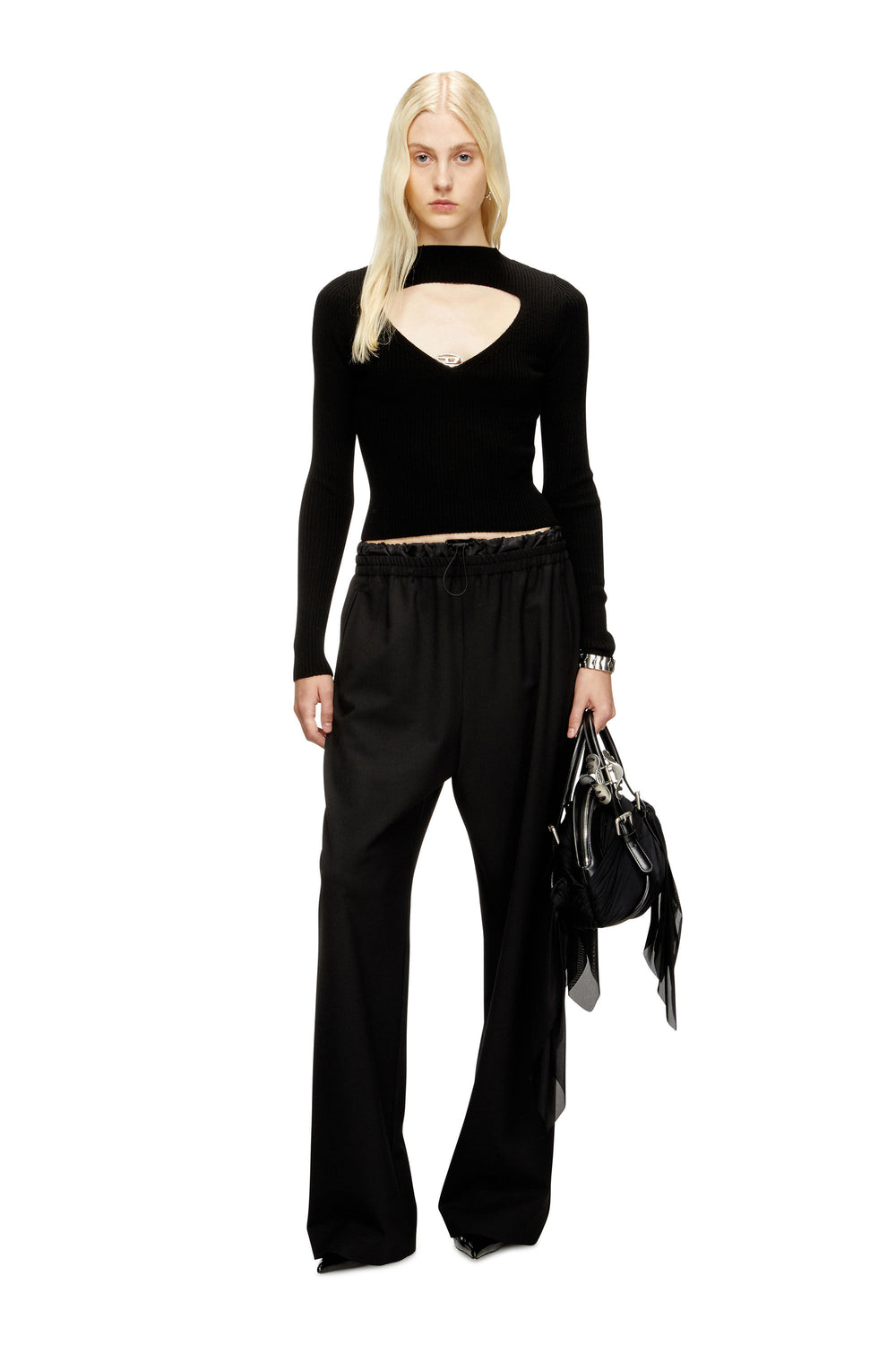 Ribbed wool jumper with cut-out