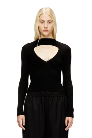 Ribbed wool jumper with cut-out