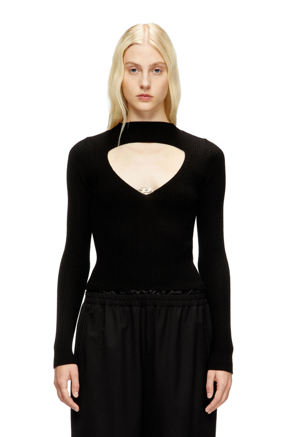 Ribbed wool jumper with cut-out