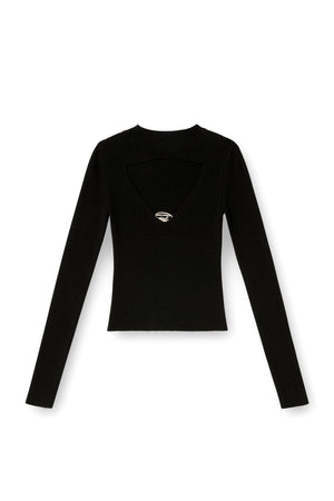Ribbed wool jumper with cut-out