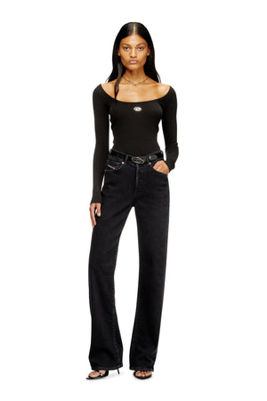 Long sleeve ribbed top with metallic Oval D