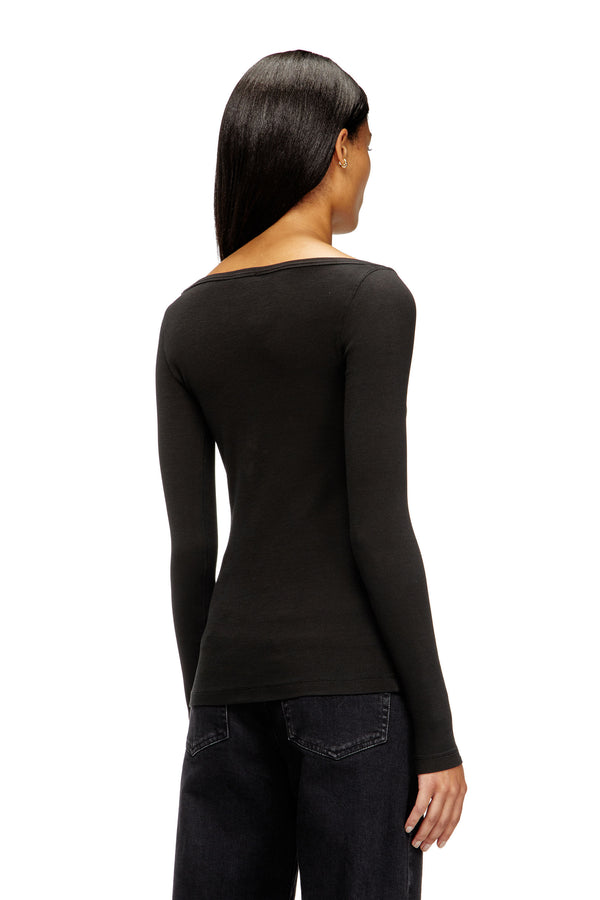 Long sleeve ribbed top with metallic Oval D