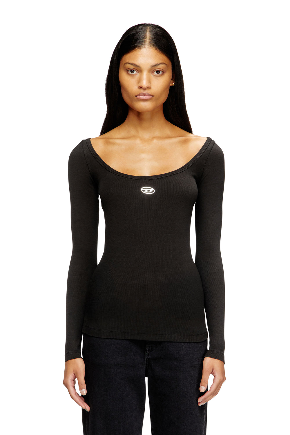 Long sleeve ribbed top with metallic Oval D