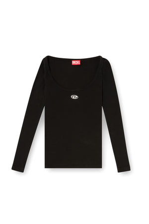 Long sleeve ribbed top with metallic Oval D
