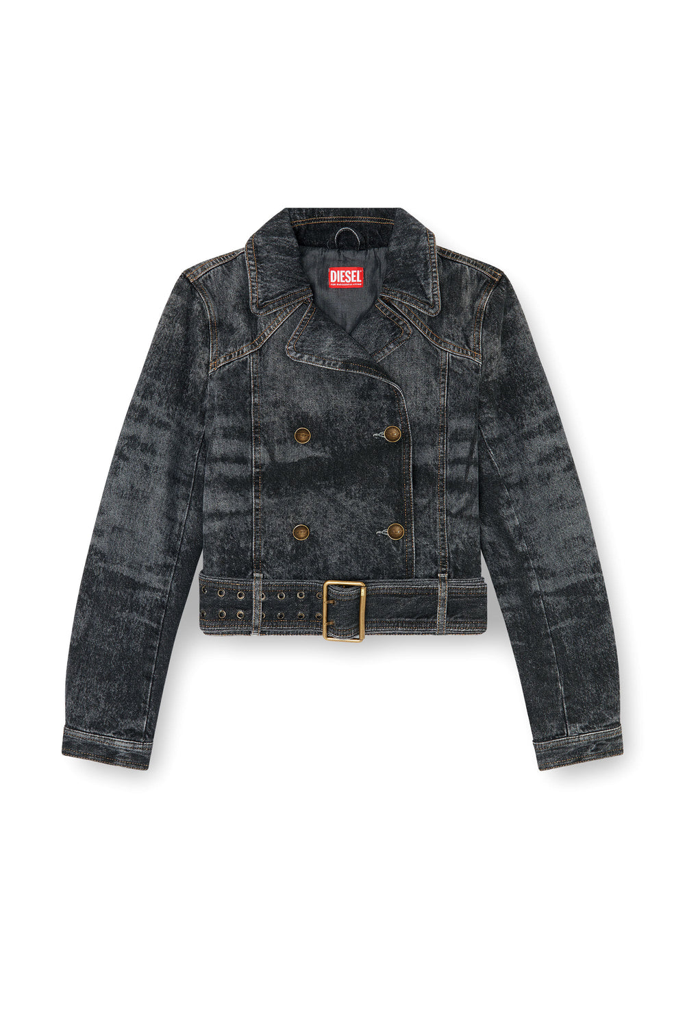 Cropped denim jacket with belt