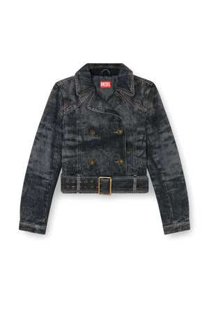 Cropped denim jacket with belt