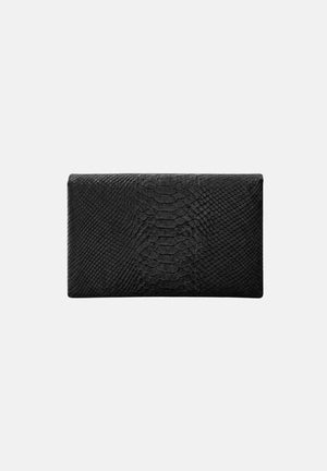 ELISABETTA FRANCHI Women's black clutch with crocodile print, gourmette chain, and patent leather finishes.