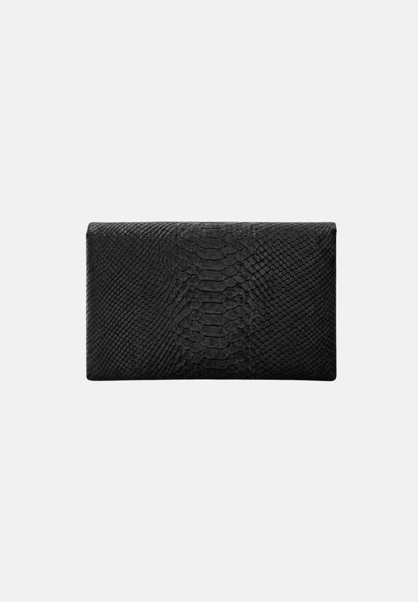 ELISABETTA FRANCHI Women's black clutch with crocodile print, gourmette chain, and patent leather finishes.