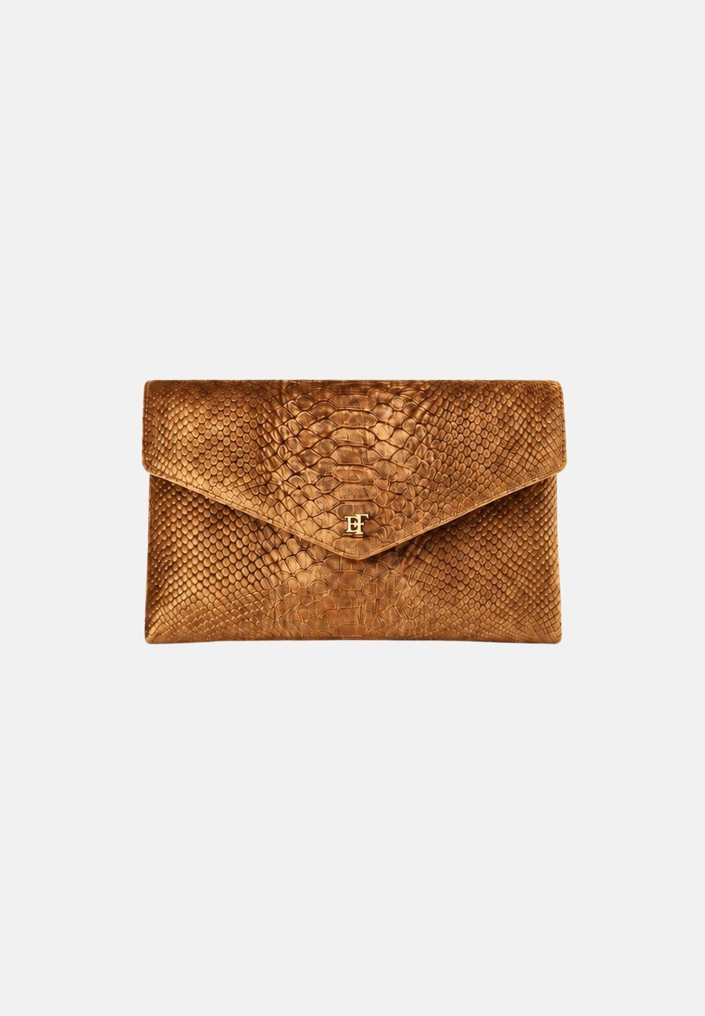 ELISABETTA FRANCHI Women's amber-ochre yellow clutch bag with crocodile print, curb chain, and patent leather finishes.