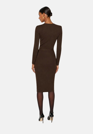 ELISABETTA FRANCHI Women's coffee-brown knitted cardigan with gold metal zip details.