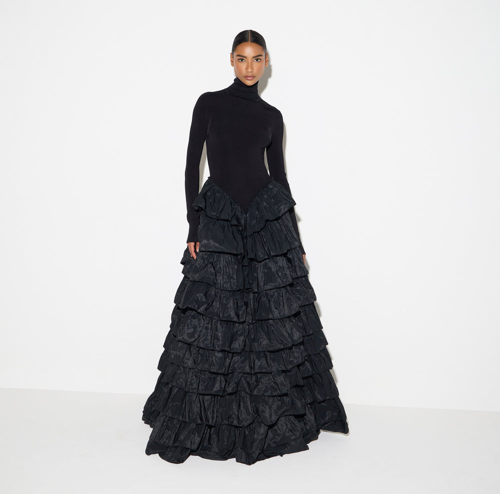 Red Carpet knit dress with flounces