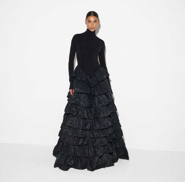 Red Carpet knit dress with flounces