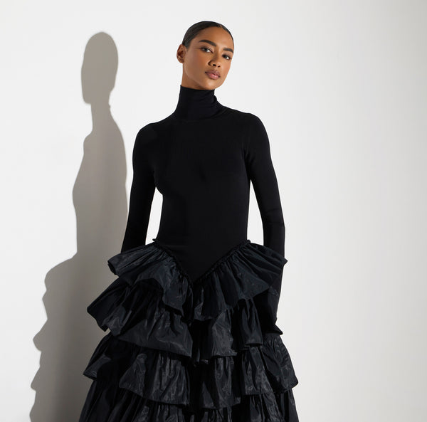 Red Carpet knit dress with flounces